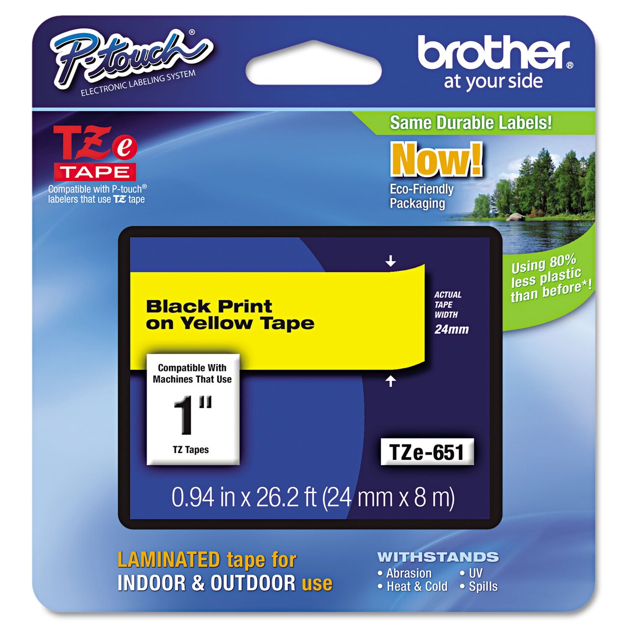 Brother TZe Standard Adhesive Laminated Labeling Tape 0.94 x 26.2 ft Black on Yellow